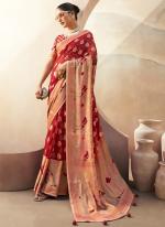 Georgette Red Ceremonial Wear Weaving  Saree